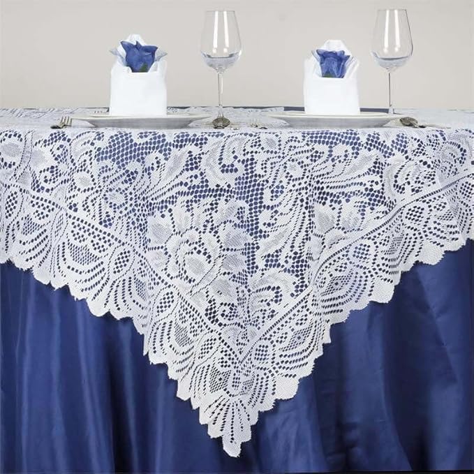 Efavormart 54" x 54" White Jolly Good Lace Table Overlay by efavormart