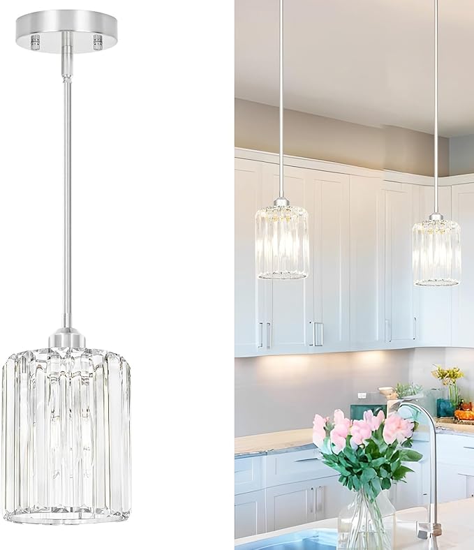 Chrome Kitchen Pendant Lights Over Island by Unknown