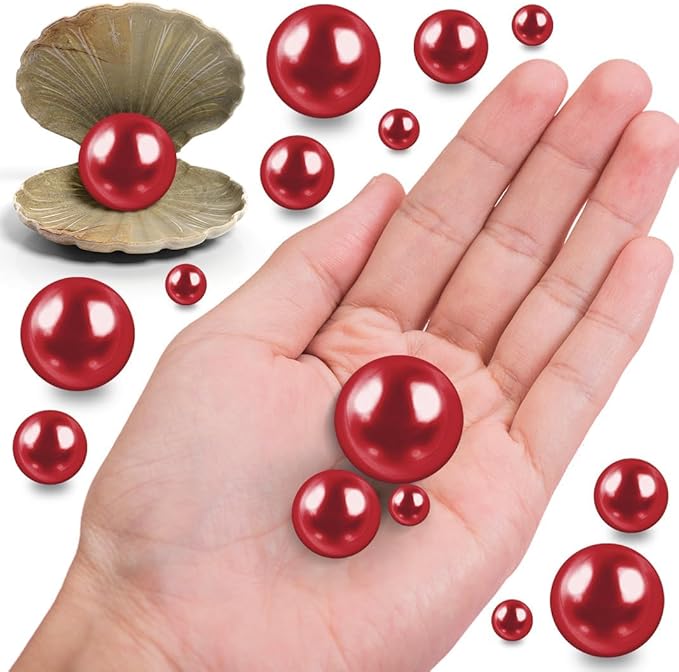300Pcs Red Polished No Hole Faux Pearl Beads - Image 3