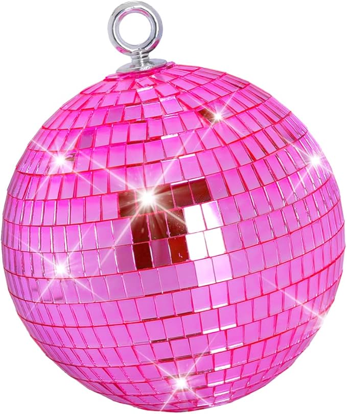 Pink Mirror Disco Ball 6 inch Small Reflects Light Mirror Ball by Javik