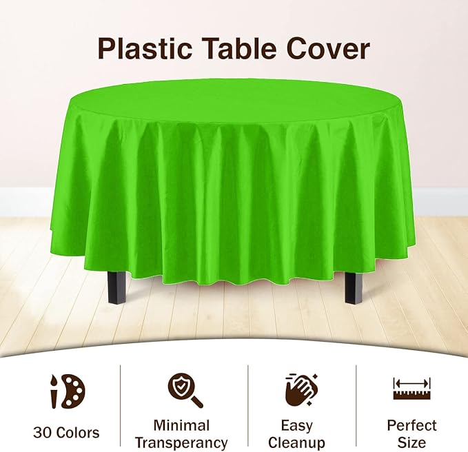 Exquisite 12-Pack Premium Plastic 84-Inch Round Tablecloth, Lime Green - Image 3