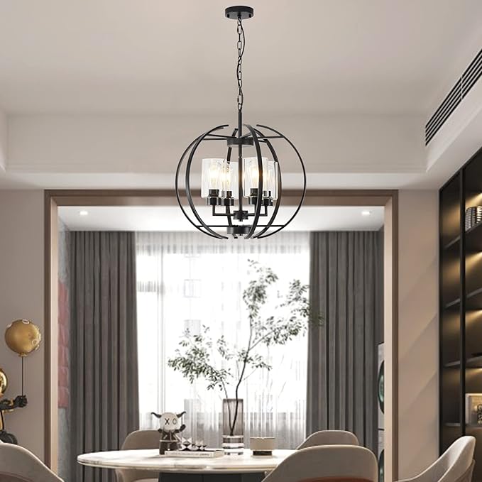 Black Chandelier Lighting with Clear Glass - Image 3