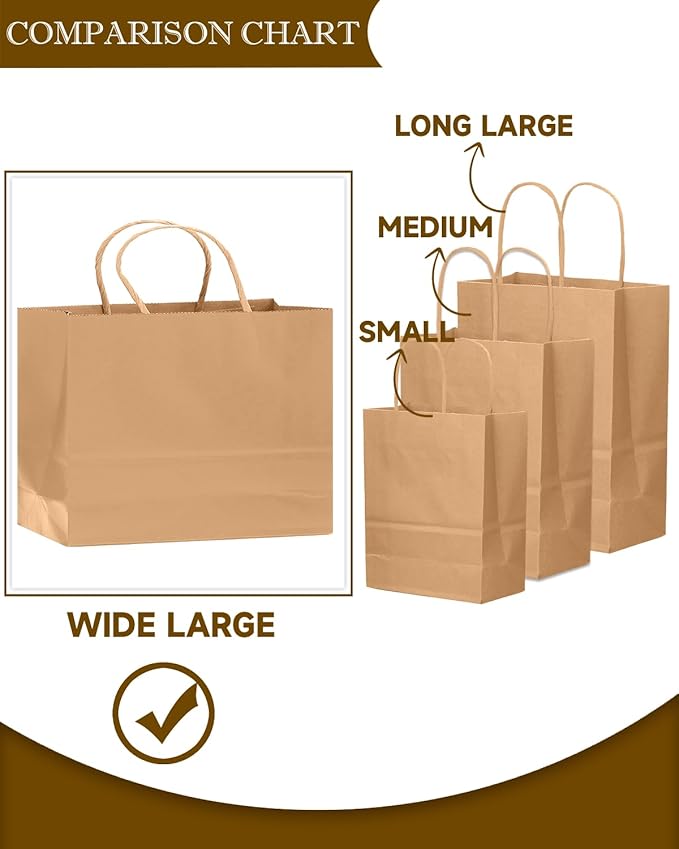 qiqee 50-Packs Brown Paper Gift Bags - Image 4