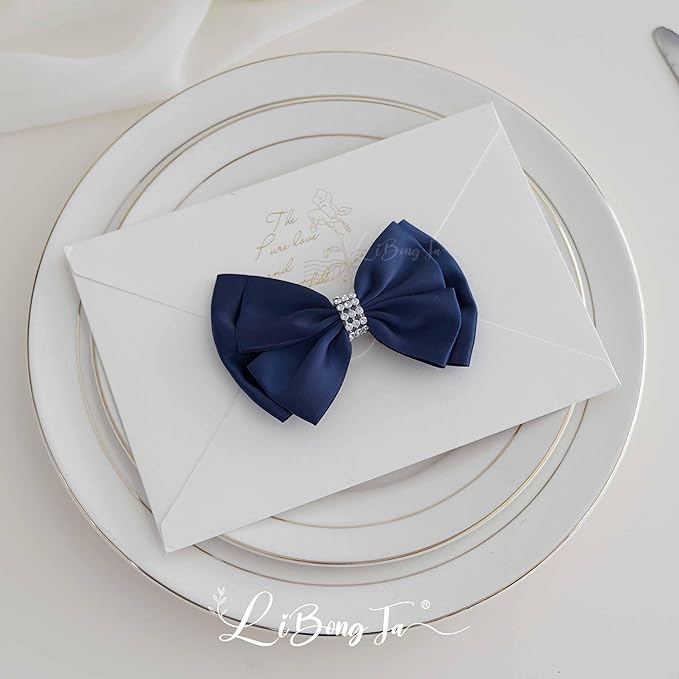 Navy Satin Bows 4'' Premade Blue Ribbon Bow, Gift Bows - Image 8