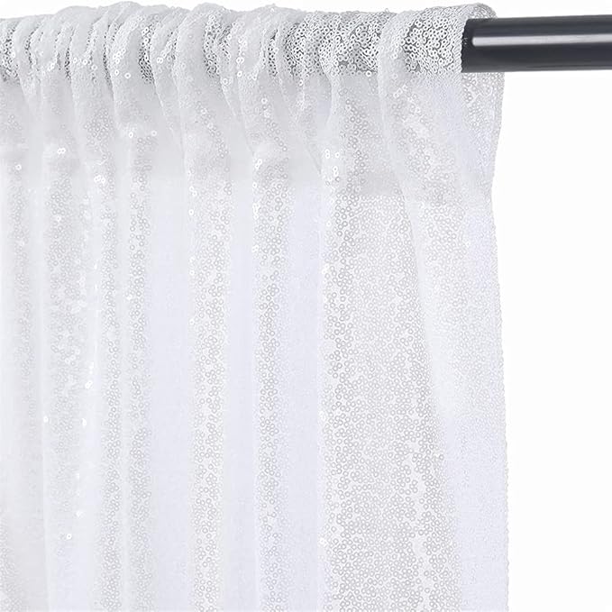 SquarePie Sequin Backdrop Curtain White 2FTx8FT 2 Panels Background - Image 5