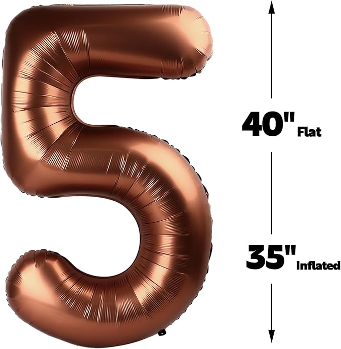 Large Coffee Brown 40 Inch Birthday Number 5 Balloon, Dark Brown Five 5th 15 25 - Image 3