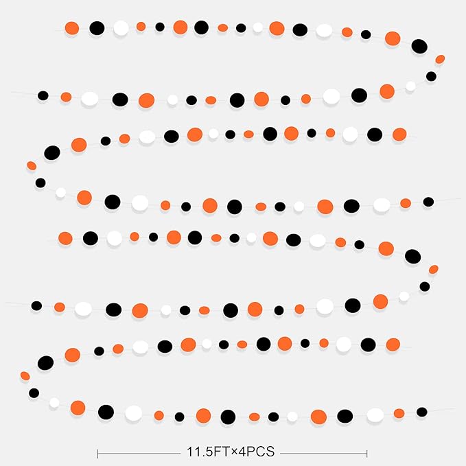 46Ft Orange Black Circle Dot Garland Black Orange and White Polka Dot Hanging - Image 2
