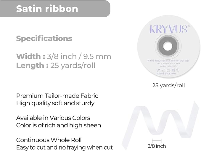 White Satin Ribbon 3/8 inch X Continuous 25 Yards, Single Face Polyester Ribbon - Image 3