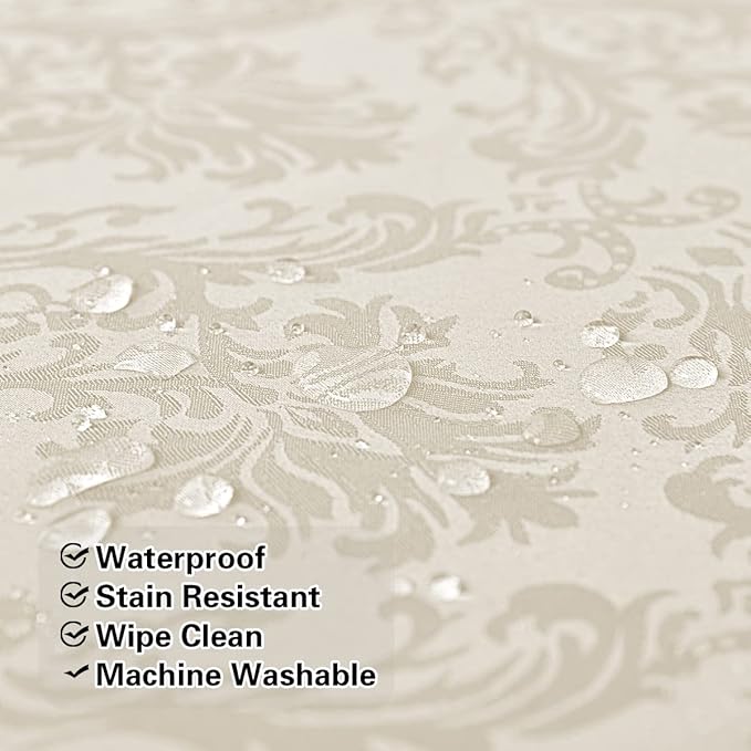 SASTYBALE Jacquard Tablecloth Rectangle 60 x 84 Inch Beige, Waterproof Dust - Image 5