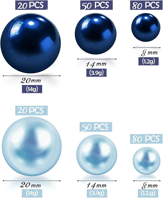 300Pcs Navy & Light Blue Polished No Hole Faux Pearl Beads - Image 2