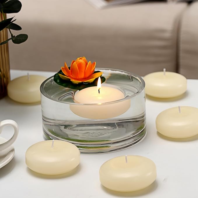 12 Pack Floating Candles, 3” Ivory Unscented Dripless Wax Burning Candles - Image 4