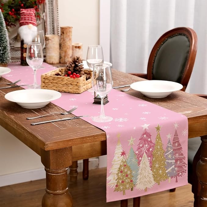 GEEORY Christmas Table Runner 13x72 Inch, Xmas Trees Snowflakes Holiday - Image 8