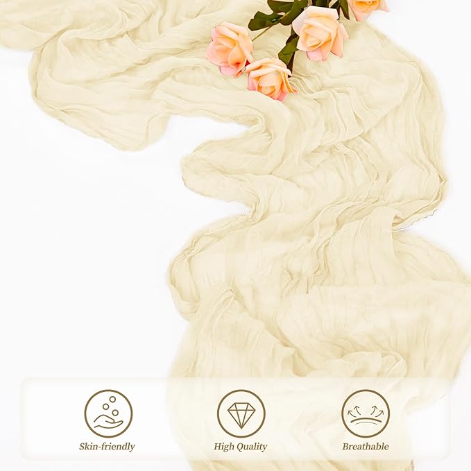 10FT 12 Pack Beige Cheesecloth Table Runner 20 x 120 Inch Long Rustic Gauze - Image 5