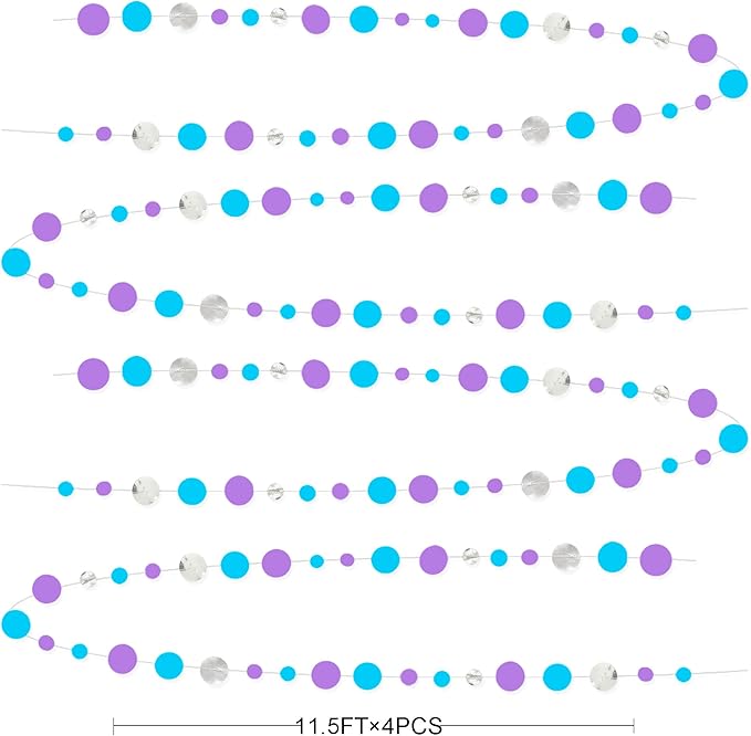 46 Ft Frozen Party Decorations Purple Blue Silver Polka Dots Garlands Hanging - Image 2