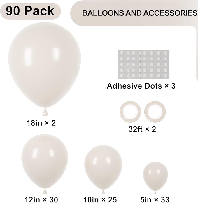 90pack White Sand Balloons Different Size 18/12/10/5 Inch Sand White Balloon - Image 2