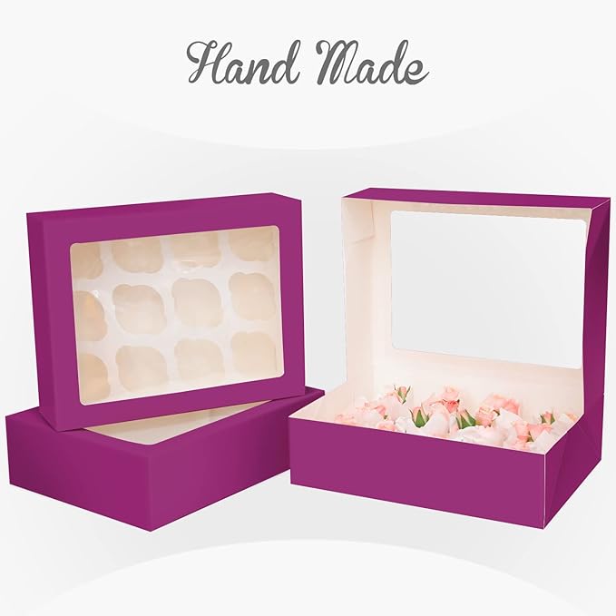 12 Cupcake Containers 10-Packs Deep Purple Cupcake Box Cupcakes Carrier - Image 3