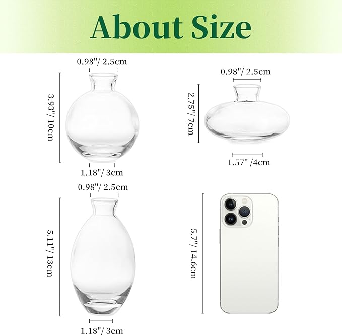 Glass Bud Vases Set of 3, Hewory Cute Clear Small Vases Handmade, Mini Glass - Image 3