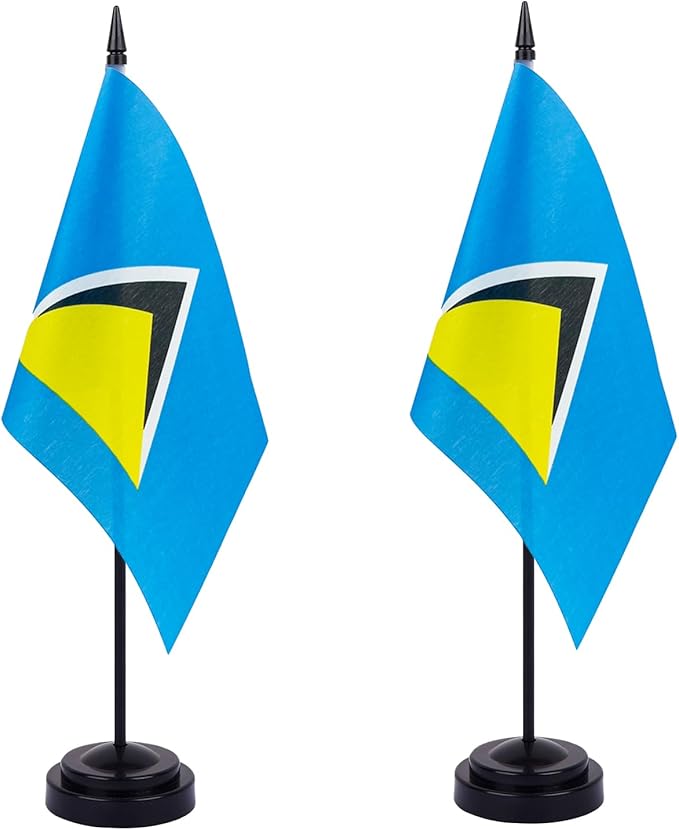 WXTWK 2 Pack Saint Lucia Flag Saint Lucia Deluxe Desk Flag Set by WXTWK