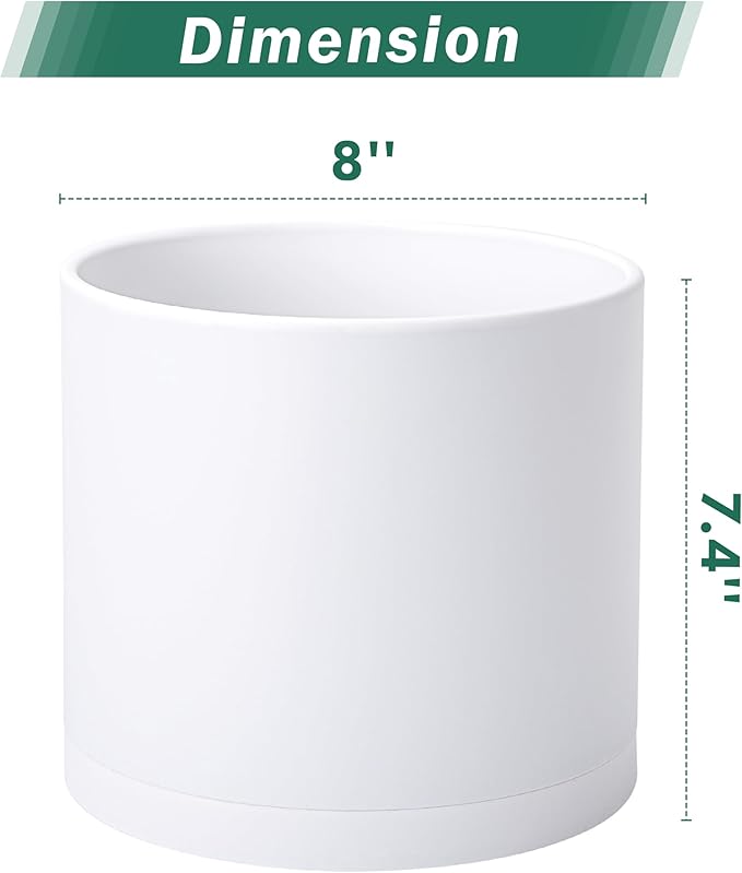 D'vine Dev 2 Pack 8 Inch Modern Plastic Plant Pots, Cylindrical Garden Planters - Image 2