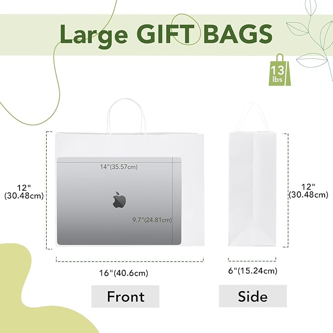 MESHA 16x6x12'' White Kraft Paper Bags - Image 3