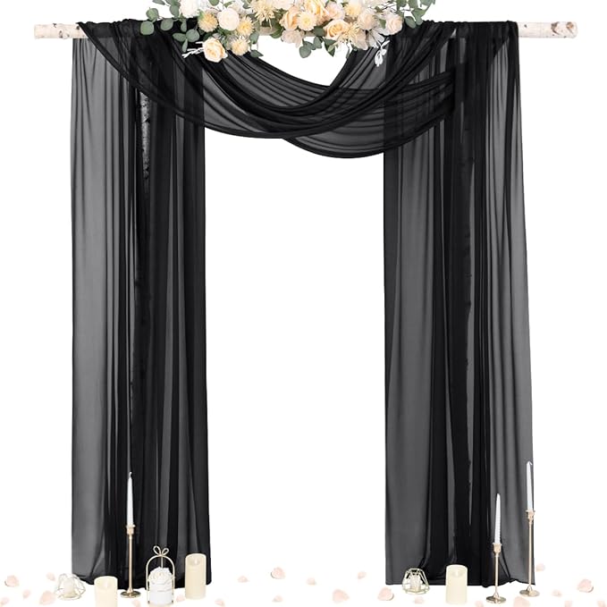 Socomi Black Sheer Gothic Wedding Draping Fabric 29" x 20Ft 1 Panel Outdoor by Socomi