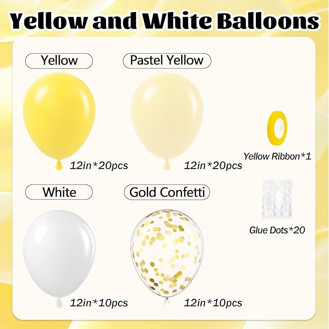 60pcs Yellow and White Balloons 12inch - Image 2