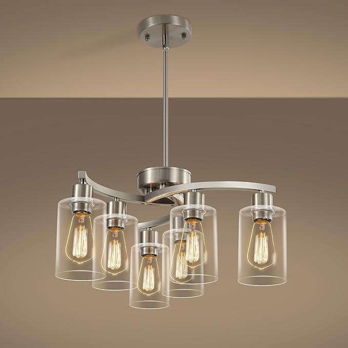 6-Light Brushed Nickel Chandeliers by CNRATYE