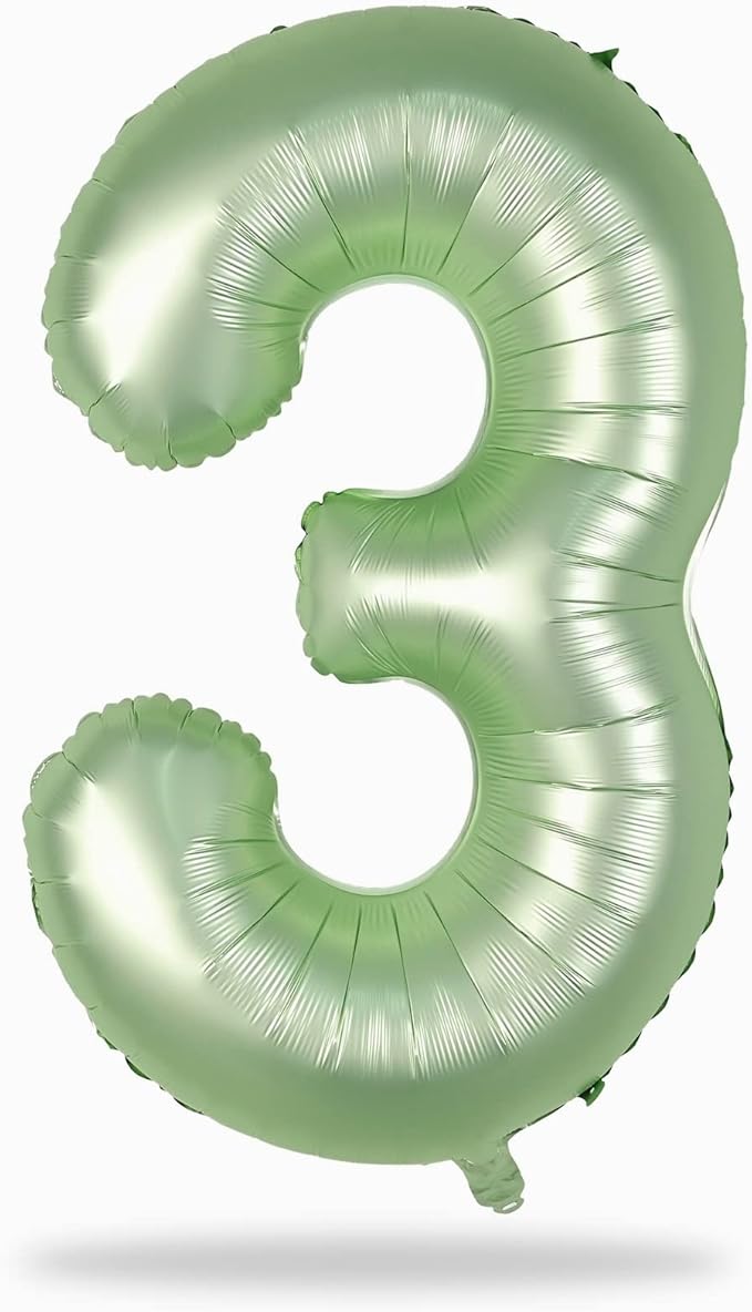 Sage Green Number 3 Balloon, 40In Large Foil Number Balloons Set 0-9 by Lingqiang