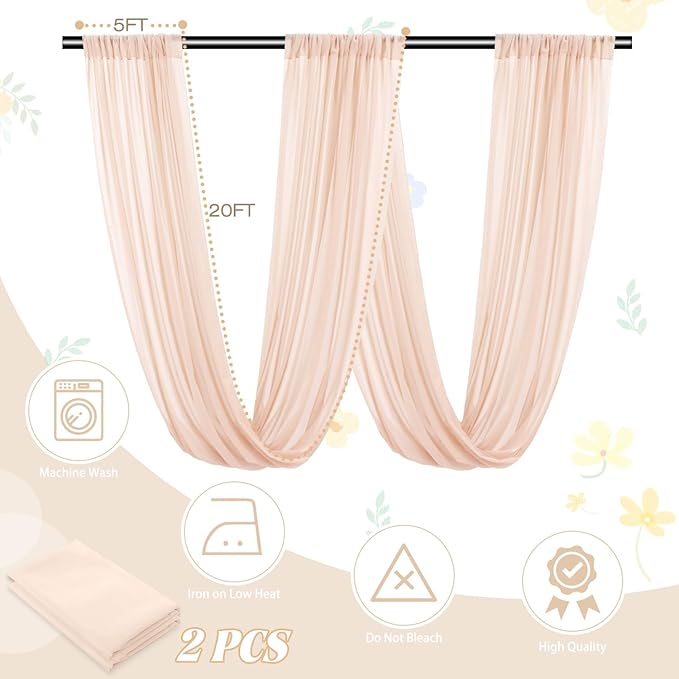 Wedding Arch Draping Fabric 5FTx20FT 2 Panels Ceiling Drapes Champagne Party - Image 3