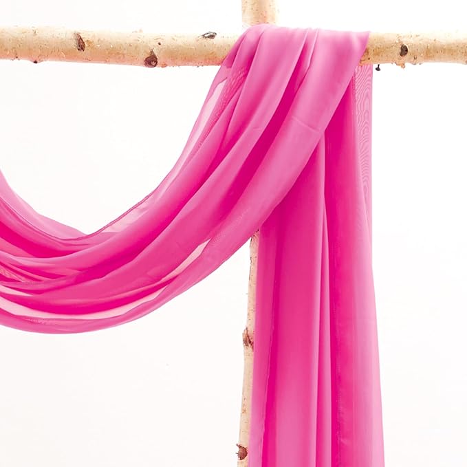 Wedding Arch Draping Fabric, 1 Panel 18FT Hot Pink Sheer Chiffon Curtain Drapes - Image 3