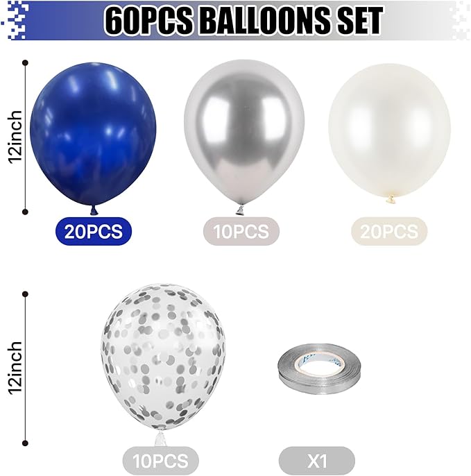 Navy Blue and Silver Balloons 60PCS, 12 Inch Navy Blue Metallic Silver and - Image 2