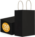 BagDream 150 Pack Small Black Gift Bags 5.25x3x8 Inch Kraft Paper Gift Bags by BagDream