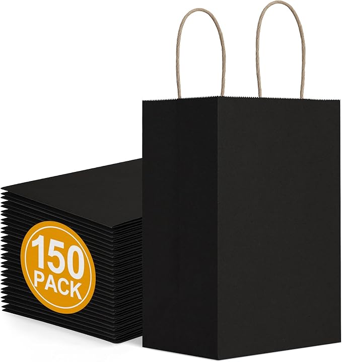 BagDream 150 Pack Small Black Gift Bags 5.25x3x8 Inch Kraft Paper Gift Bags by BagDream