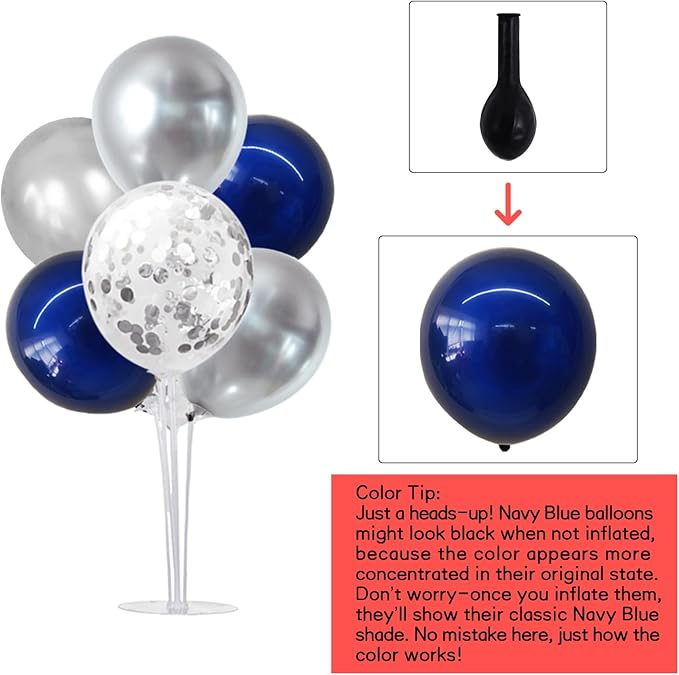 TONIFUL 6 Set Navy Blue Silver Balloon Centerpieces - Image 2