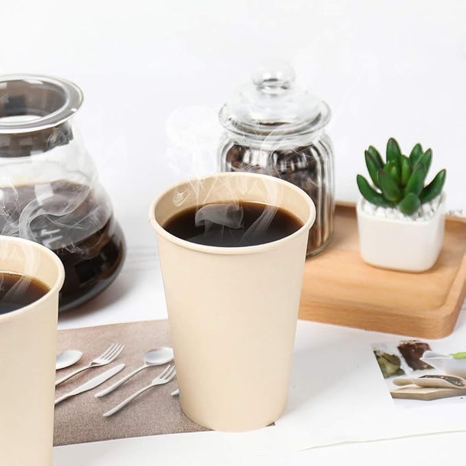 Bamboo Fiber 120 Count 16 oz Disposable Light Brown Paper Coffee Cups - Image 6