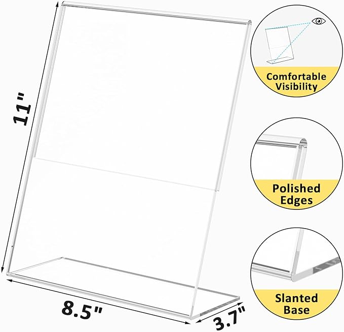 4 Pack Acrylic Sign Holder 8.5x11, Desktop Papers Menus Frame Flyer Document - Image 5