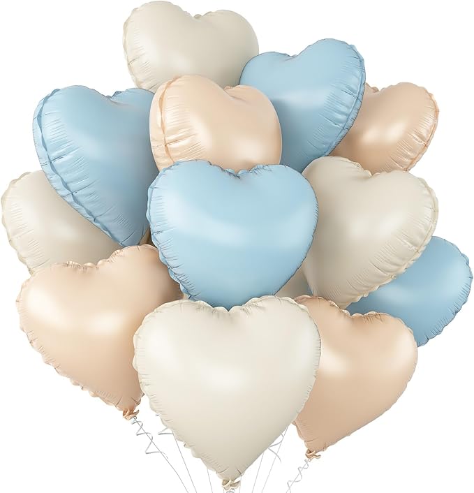 Blue Cream White Heart Balloons by Adorely