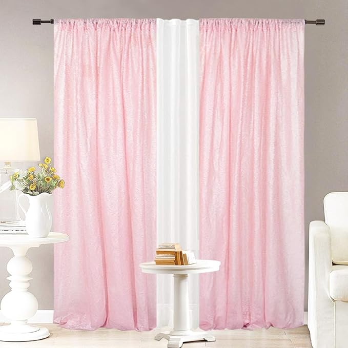 Eternal Beauty Pink Sequin Backdrop Curtains, Valentine's Day Shimmer Back Drop - Image 4