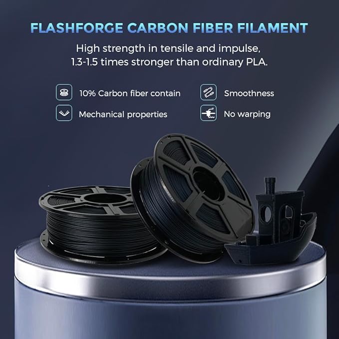 FLASHFORGE Carbon Fiber PLA Filament 1.75mm, Carbon Fiber Reinforced PLA 3D - Image 2