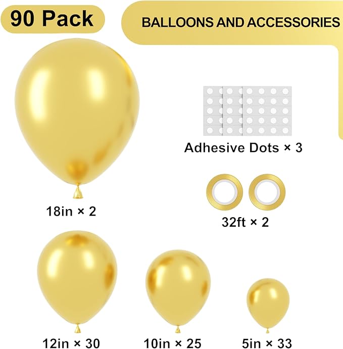 90pack Metallic Gold Balloons Different Size 18/12/10/5 Inch Chrome Gold - Image 2