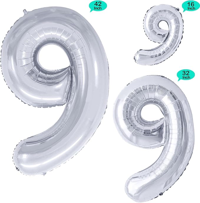 GOER Silver Foil Balloons Number 9, Huge Number Balloons - Image 2
