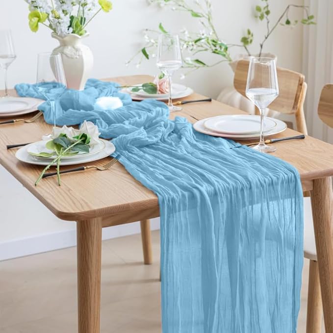12 Pack Light Blue 10 Ft Cheesecloth Table Runner 20x120 Inch Boho Wrinkled - Image 5