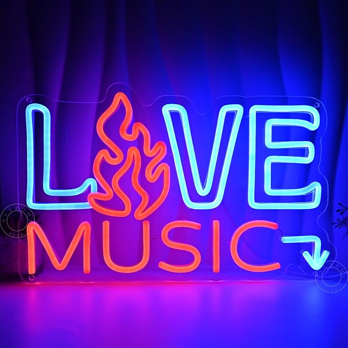 SYLHOME Live Music Led Neon Light Sign Fire Hot Bar Pub Music Studio Club - Image 5