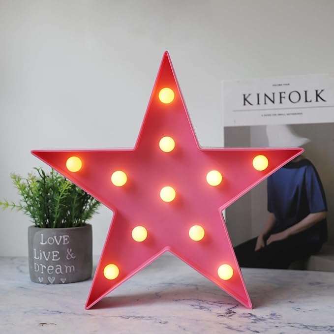 LED Marquee Star Sign Night Light, Battery Operated Star Shaped Desk Table Lamp - Image 2
