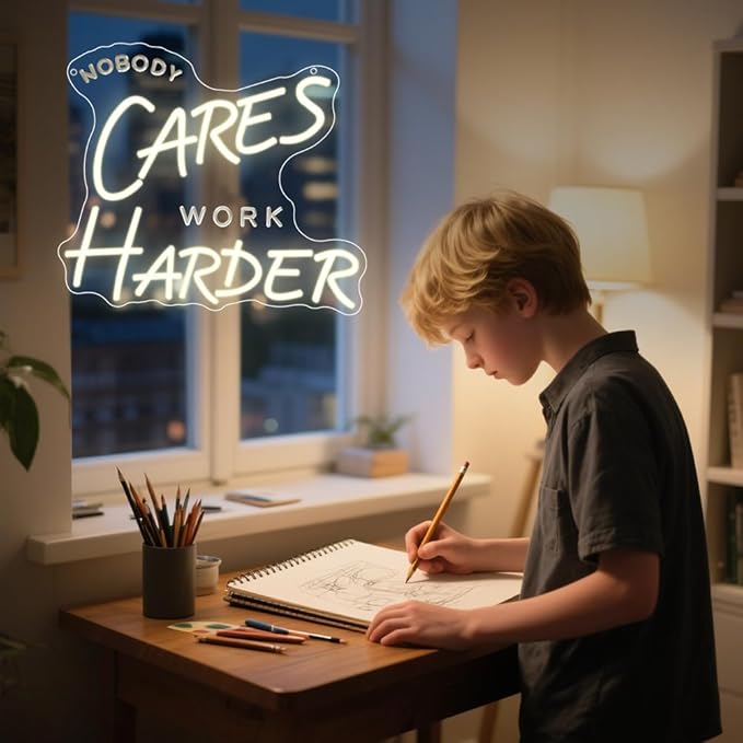 Nobody Cares Work Harder Neon Sign, Motivational Dimmable LED Light Signs - Image 7