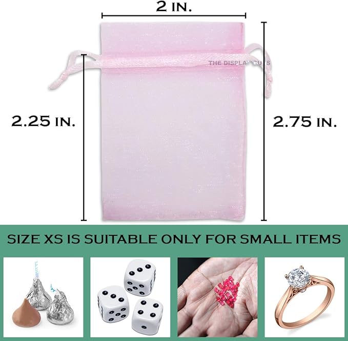 TheDisplayGuys 100-Pack XS 2 x 2 3/4" Pink Sheer Organza Gift Bags - Image 2