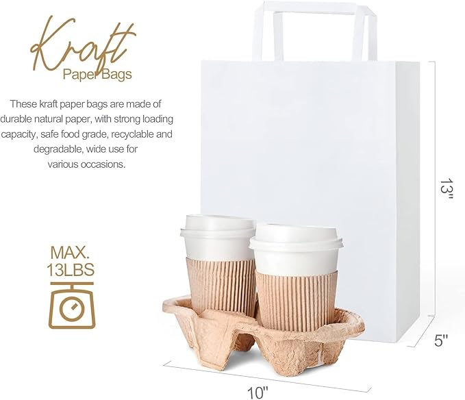 GSSUSA Paper Bags with Handles 10"X5"X13" Gift Bags Medium Size 200 Pack Kraft - Image 5