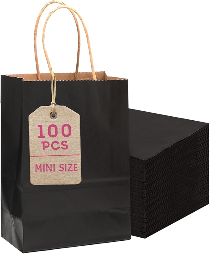 Bakepacker 100 Pcs Black Mini Paper Gift Bags by Bakepacker