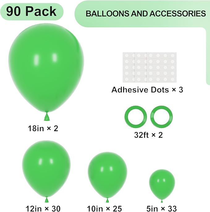 90pack Green Balloons Different Size 18/12/10/5 Inch Green Balloon Garland Arch - Image 2