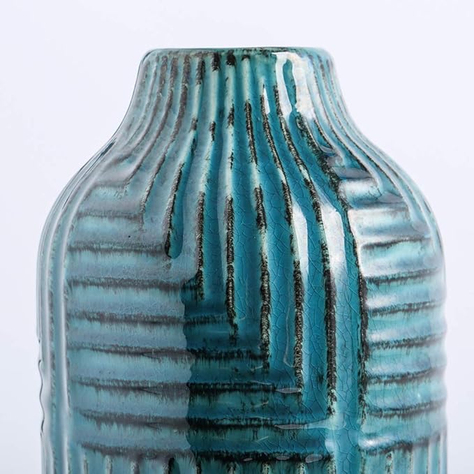 hjn Ceramic Vase- Teal Vase for Home Decor，Flower Vase for Centerpieces - Image 4